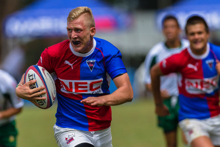 Rugby player action Framesby v Hoerskool Noord Kaap at Kearsney college festival .ers teams photo action.のeditorial素材