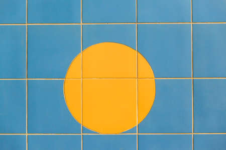 Decor tiles yellow sunrise blue design wallの写真素材