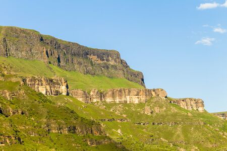 Mountains rock cliffs summer  landscape Sani-Pass Drakensberg South-Africa.の写真素材