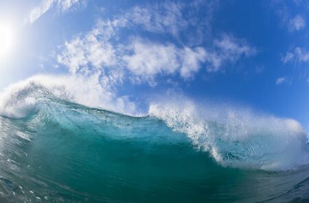 Wave ocean crashing wall of blue water closeup view swimming .の写真素材