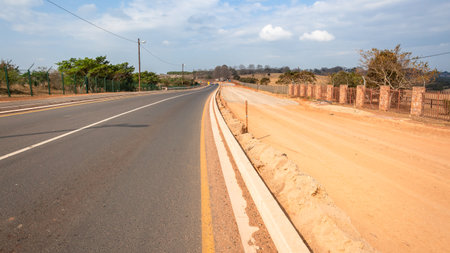New Dual Road Highway expansion earthworks structure  layout closeup section upward photograph .の写真素材