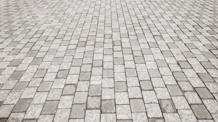 Stone square cobble tiles close-up layout in sepia tone background layout.の写真素材
