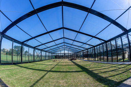 Large mobile tent entertainment business  structure assembled for customers on event venue.の写真素材