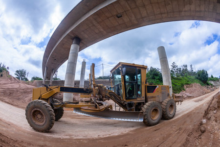 Construction industrial economy road highway expansion halfway preparation earthworks by contractors