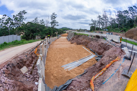Construction industrial economy road highway expansion halfway preparation earthworks by contractors