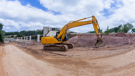 Construction industrial economy road highway expansion halfway preparation earthworks by contractors