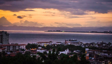 sunset in old Puerto Vallartaの写真素材