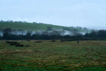 Early morning mist on the marshes at Brading on the Isle of Wightの写真素材