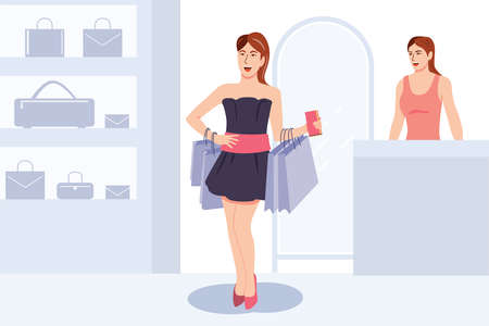 Young Woman Singing with Microphone Jazz Singer on the stage of the concert., cartoon characters Vector illustration.のイラスト素材