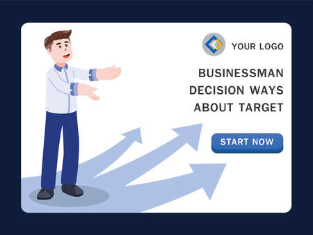 Businessman decision ways about target, choices, making decision of development. Solution choice of way, cartoon character vector illustration.のイラスト素材