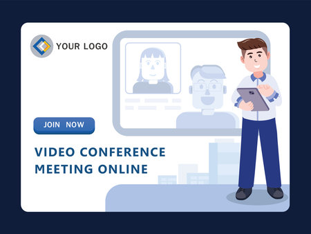 Business video conference meeting online , communication, cartoon character vector illustration.のイラスト素材
