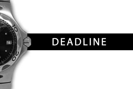 Black deadline strap next to ticking watch.の写真素材