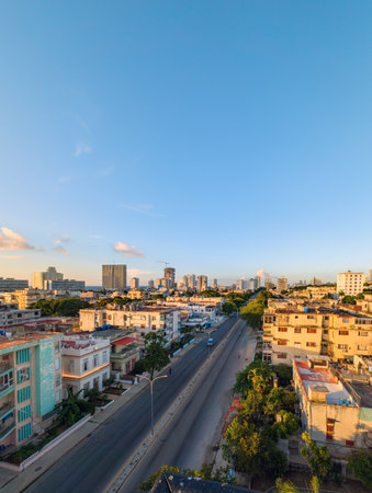 The famous âLineaâ avenue in Havana, in the Vedado district (Cuba)の写真素材