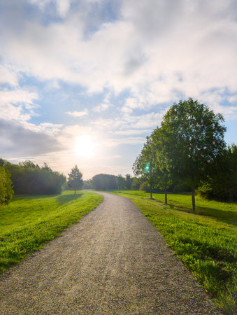 A path through a city park in the northern German city of Rostock
