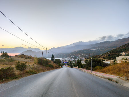 The road to the center of the Cretan town of Plakias (Greece)の写真素材