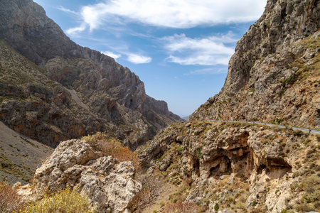 Dramatic Rocky Landscape of the Kourtaliotiko Gorge on the island of Crete (Greece)の写真素材