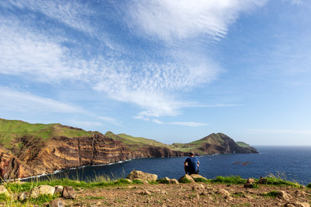 Hiker Overlooking the Cliffs of Ponta de SÃ£o LourenÃ§o (Madeira, Portugal)