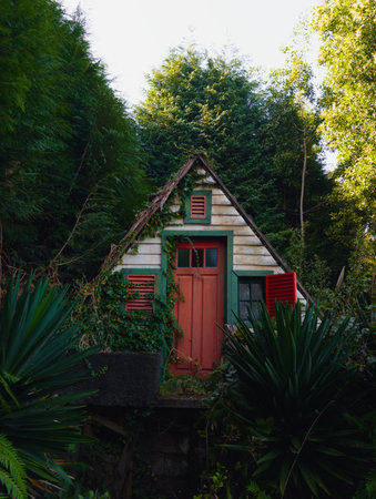 Abandoned Traditional House (Casas TÃ­picas) in Santana Surrounded by Lush Vegetation (Madeira, Portugal)