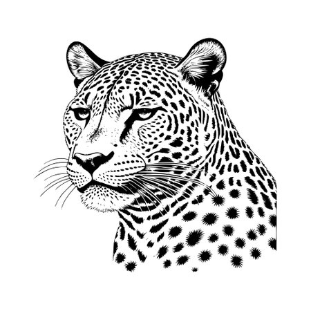Leopard portrait. Hand drawn sketch for tattoo or T-shirt design. Vector illustrationのイラスト素材