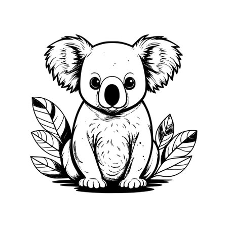 Cute koala with leaves. Vector illustration in sketch style.のイラスト素材