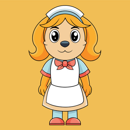 Cute waitress dog cute antropomorphic graphic icon style vector EPSのイラスト素材