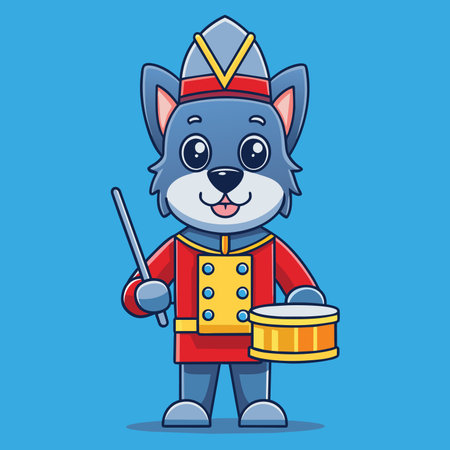 Cute drummer dog cute antropomorphic graphic icon style vector EPSのイラスト素材