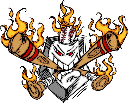 Softball Baseball Plate and Bats Flaming Cartoon Logoのイラスト素材