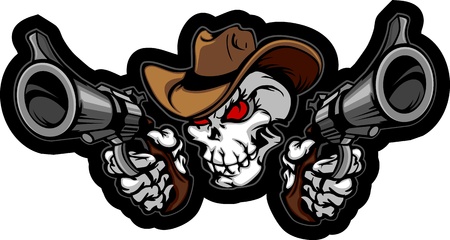 Skull Cowboy Aiming Gunsのイラスト素材