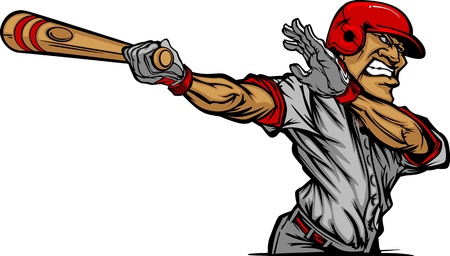 Baseball Cartoon of a Baseball Hitter Swinging Batのイラスト素材
