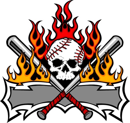 Flaming Baseball Bats and Skull Template Imageのイラスト素材