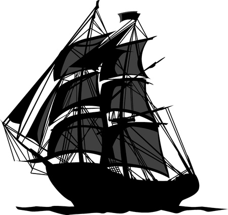 Sailing Pirate Ship with Sails Graphic Vector Image Sailing Pirate Ship with Sails Graphic Vector Image