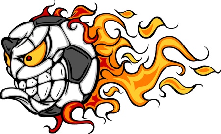 Flaming Soccer Ball Face Cartoon Illustration Vectorのイラスト素材