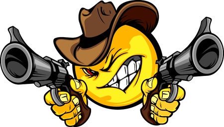 Cowboy Smile Face Vector Image Aiming Guns Illustrationのイラスト素材
