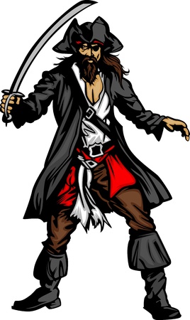 Pirate Captain holding a sword and wearing hat  Graphic Vector Imageのイラスト素材
