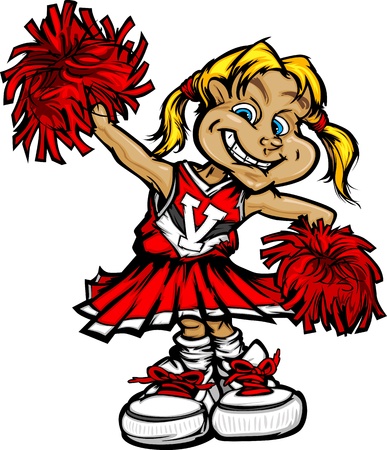 Little Girl Cheerleader with Pom Poms Vector Illustrationのイラスト素材
