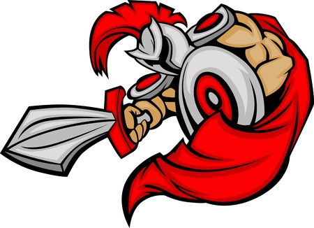 Greek Trojan or Roman Soldier Mascot holding a shield and swordのイラスト素材
