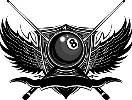 Billiards Eight Ball with Ornamental Wings Vector Template のイラスト素材