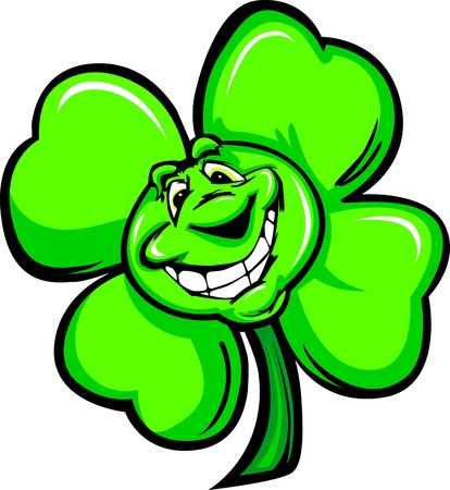 Cartoon Vector Illustration of a Happy Smiling Four Leaf Clover on St Patricks Dayのイラスト素材