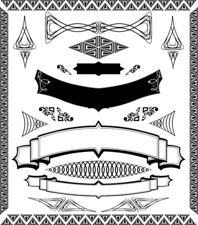 Set of Decorative, Ornamental Design Elements, Borders, Flourishes, and Bannersのイラスト素材