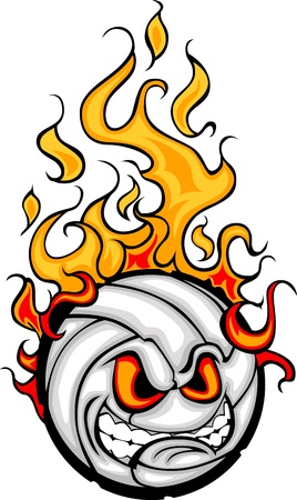Flaming Volleyball Ball Face Cartoon Illustration Vectorのイラスト素材