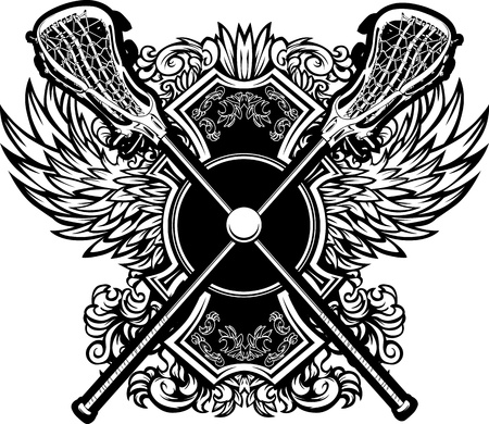 Lacrosse Sticks with Ornate Wing Borders Vector Graphicのイラスト素材
