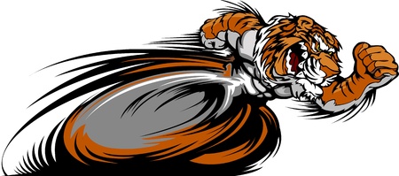 Speeding Tiger Running with hands Mascot  Vector Illustrationのイラスト素材