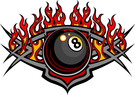 Flaming Billiards Eight Ball Vector Template burning with Fire Flamesのイラスト素材