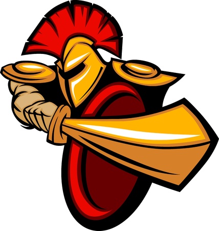 Greek Trojan or Roman Soldier Mascot holding a shield and swordのイラスト素材