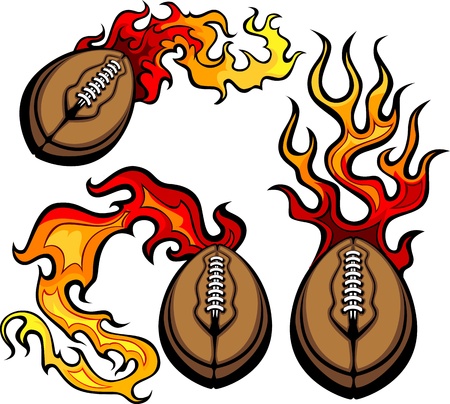 Flaming American Football Ball Vector burning with Fire Flamesのイラスト素材