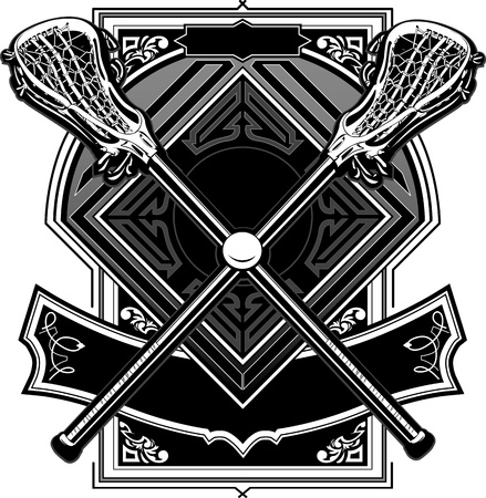 Lacrosse Sticks Equipment, and Ball on Ornate Vector Graphicのイラスト素材