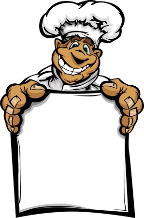 Restaurant Chef or Cook Mascot with Happy Smiling Face Wearing Chefs Hat and Holding a Menu Sign Cartoon のイラスト素材
