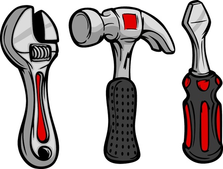 Cartoon Image of Home Repair Tools Hammer, Wrench and Screwdriver