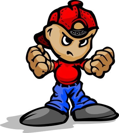 Cartoon Illustration of a Tough Kid with Hands in Fistsのイラスト素材