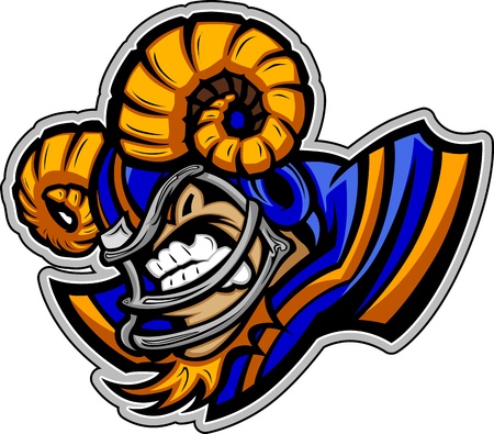 Graphic Vector Sports lmage of a Snarling American Football Ram Mascot with Horns on Football Helmetのイラスト素材